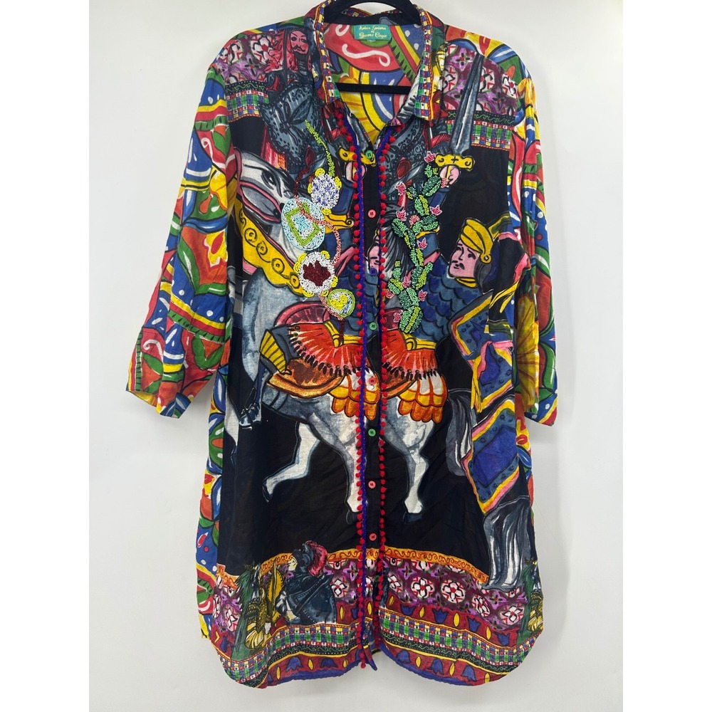 Antica Sartoria Giacomo Cinque Tunic Dress Sicilian Print Beaded Size XL